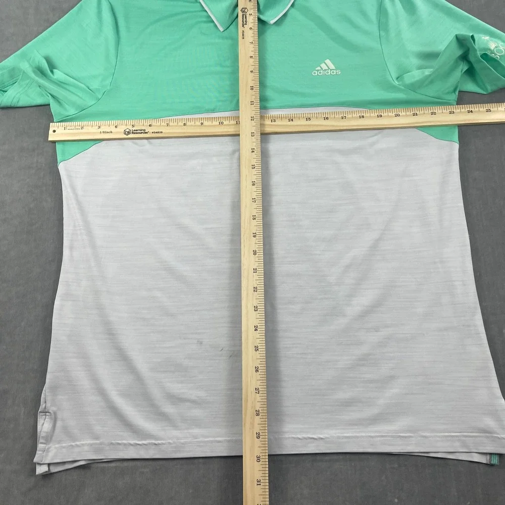 Adidas Men L Mint Green Gray Golf Polo Shirt‎ Colorblock Performance Logo